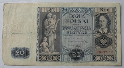 Banknot 20 zł 1936 r. Ser. BJ