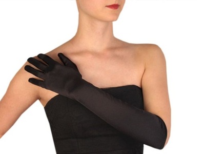 czarne gładkie satynowe rękawiczki 43cm