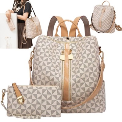 PLECAK DAMSKI TOREBKA DUŻA POJEMNOŚĆ TORBY NA RAMIĘ Z PORTFELEM BEŻOWY