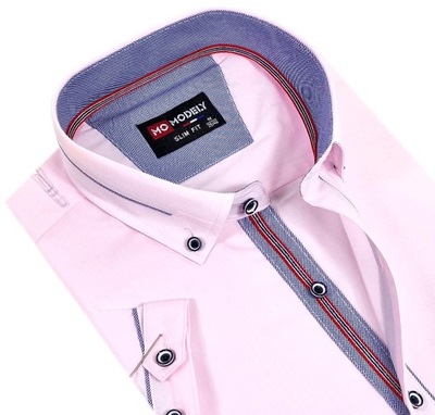 Koszula męska różowa na krótki rękaw BK141 gładka r. M