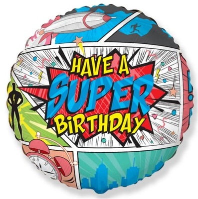 Balon Foliowy Komiks Comic Super Birthday 45 cm.