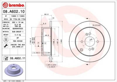 ГАЛЬМІВНІ ДИСКИ ГАЛЬМІВНІ ЗАД BREMBO 08.A602.11 08A60211