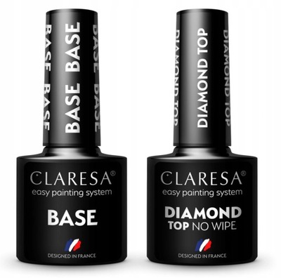 2X hybryda CLARESA BAZA hybrydowa base + TOP DIAMOND do paznokci NO WIPE