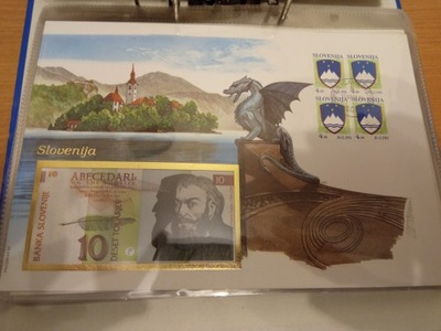 Koperta Filatelistyczna z Banknotem 10 Talarów Słowenia