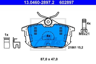 ATE 13.0460-2897.2 КОЛОДКИ ТОРМОЗНЫЕ ЗАД SMART FORFOUR 1,1-1,5 04-06