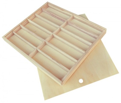 Drewniane pudełko organizer z 12 przegródkami przesuwaną pokrywą na kredki
