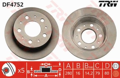 ДИСКИ ТОРМОЗНЫЕ ТОРМОЗНЫЕ ЗАД TRW DF4752