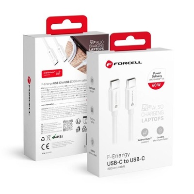 FORCELL F-ENERGY C338 kabel Typ C do Typ C PD QC4.0 3A 60W 3 m biały