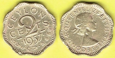 CEYLON 2 Cents 1957 r.