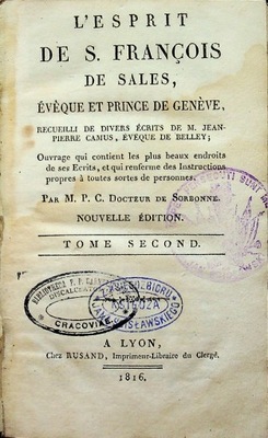Lesprit de S Francois de sales Tome second 1816