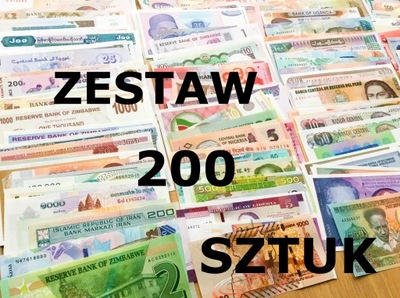 ZESTAW 200 SZTUK RÓŻNYCH BANKNOTÓW ŚWIATA UNC