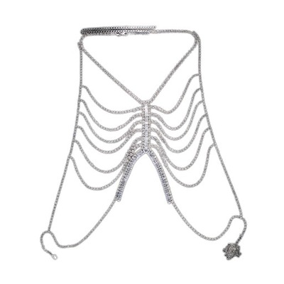 Błyszczący łańcuszek na klatkę piersiową Biustonosz Łańcuszek Biżuteria na ciało Uprząż Naszyjnik Bikini Srebrny