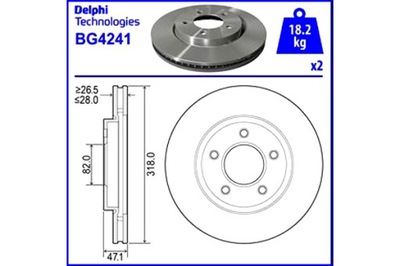 DELPHI DISKĄ STABDŽIŲ 2SZT. PRIEK. CHRYSLER PACIFICA 3.5 3.8 08.03- 