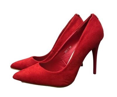 Czerwone szpilki zamszowe buty damskie ozdoby roz 38