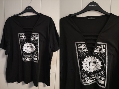 Shein czarny t-shirt z nadrukiem XXL