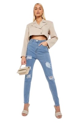 Boohoo blue jeansy z przetarciami 34