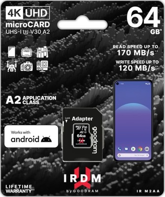 Karta pamięci microSD Goodram IRDM 64GB UHS-I U3 A2 + Adapter