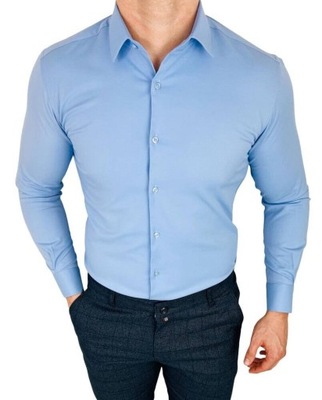 Niebieska koszula meska z kolnierzem slim fit - XL