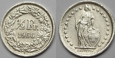 1/2 FRANC pół franka CHF 1966 Szwajcaria