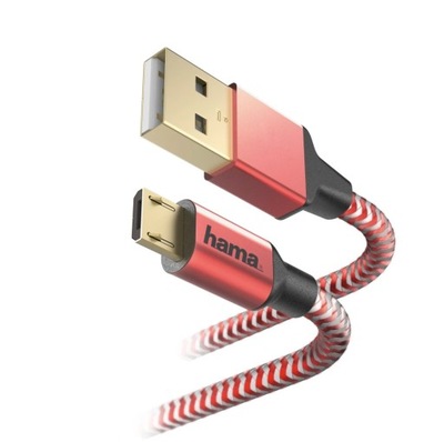 Hama KABEL Micro USB na USB ładujący REFLECTED 1,5 m czerwony