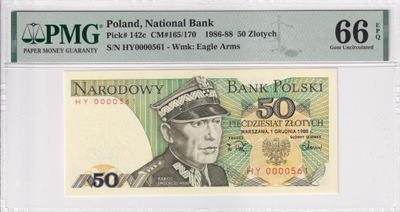 50 Złotych Polska 1988 PMG 66 EPQ niski numer 0000561