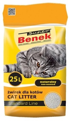 Żwirek dla kota bentonitowy Super Benek Naturalny 25L