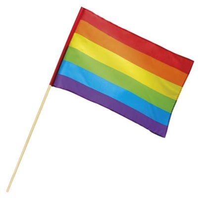 SUPER Flaga TĘCZA LGBT na patyku 30x45cm 44722 Parada Równości Kolorowa