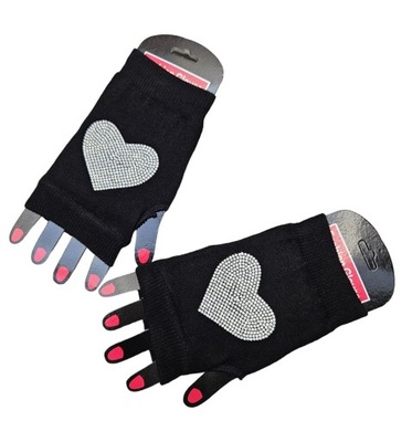 rękawiczki bez palców -mitenki czarne serce 6-15