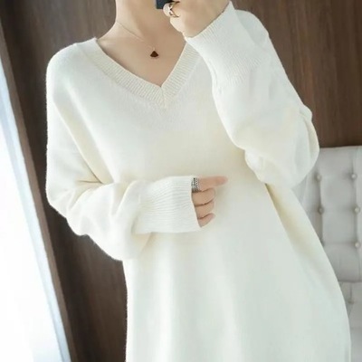 Female Simplicity Solid Color Loose Knitted Pullov