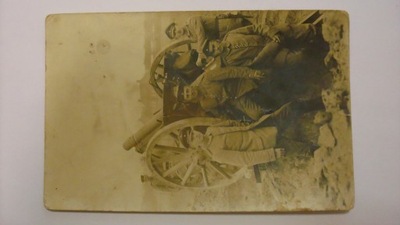 Pocztówka żołnierze armata artyleria I wojna- ciekawa