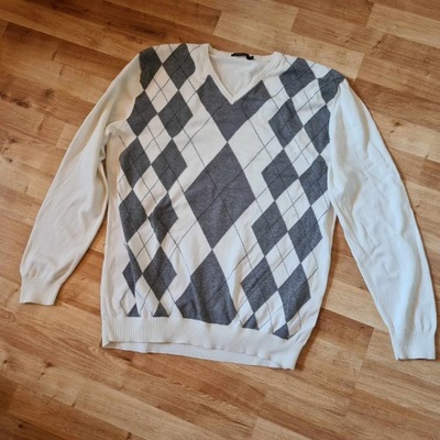 Batistini sweter męski bawełna vintage retro romby XL