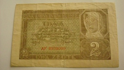 Banknot 2 złote 1941 seria AF stan 3-