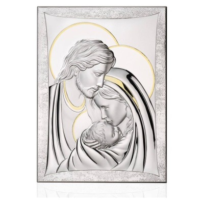 Obraz Świętej Rodziny srebrny nowoczesny ze złoceniami | Rozmiar: 16x21 cm