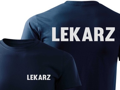 T-shirt granatowy z nadrukiem odblaskowym - LEKARZ