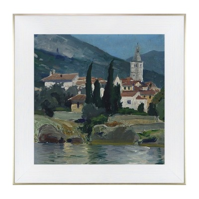 Obraz J. Pankiewicz Pejzaż z kościołem i cyprysami
