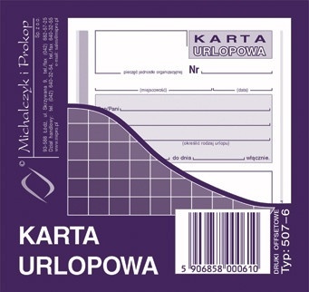 DRUK URLOPOWY KARTA URLOPOWA 2/3 A6