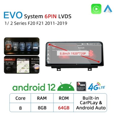 NAVEGACIÓN DE AUTOMÓVIL GPS ANDROID 12 CARPLAY PARA BMW SERII 1 2 F20 F21 2011-2019  