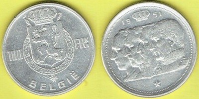 Belgie 100 Francs 1951 r. Ag