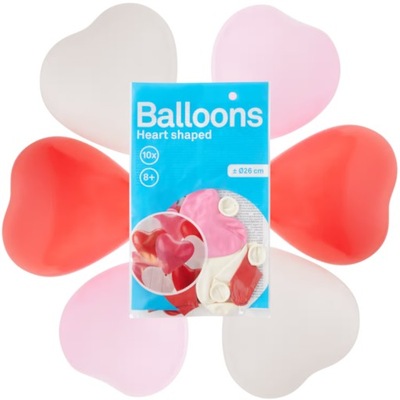 Balon Balony Serce w kształcie serca 10 sztuk czerwone białe różowe 26 cm