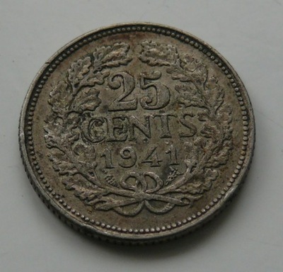 Holandia - 25 cents centów - 1941 WILHELMINA - Ag