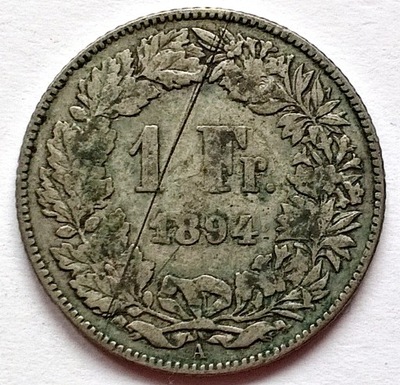 SZWAJCARIA 1 FRANK 1894 / srebro