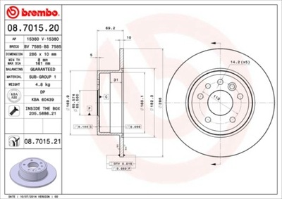 ДИСКИ ТОРМОЗНЫЕ ТОРМОЗНЫЕ ЗАД BREMBO 08.7015.21 08701521