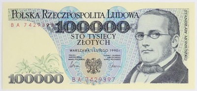 Banknot 100 000 zł 1990 rok - Seria BA