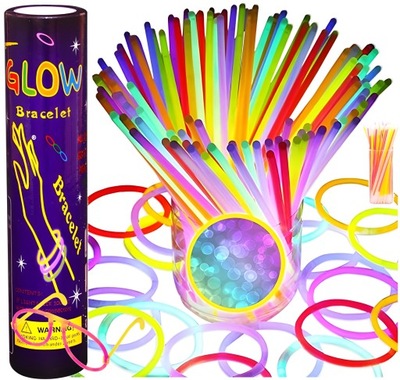 Pałeczki Opaski Fluorescencyjne Świecące 100 sztuk - Zestaw na Impreze GLOW