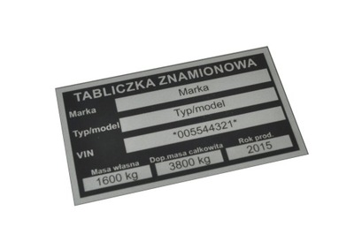 Tabliczka znamionowa z grawerem srebrna, aluminium