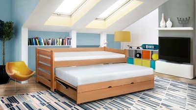 Łóżko 2-osobowe młodzieżowe wysuwane For 2 Plus bukowe kolor lakier
