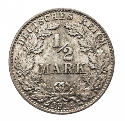 Niemcy, Cesarstwo Niemieckie (1871-1918), 1/2 marki 1914 J, Hamburg