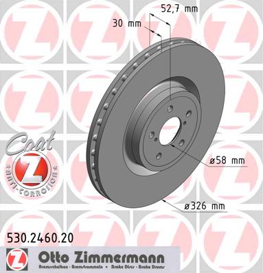 ZIMMERMANN SUBARU IMPREZA GD 326MM 5X100 ДИСКИ ТОРМОЗНЫЕ ПЕРЕД 530.2460.20