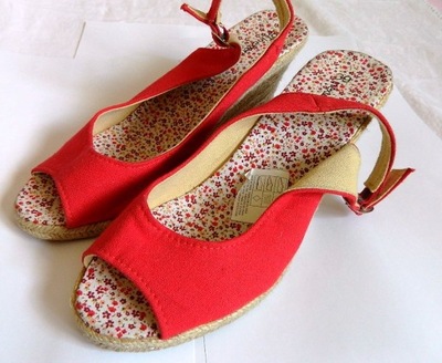 Czerwone sandały na koturnach, espadryle 39/25cm