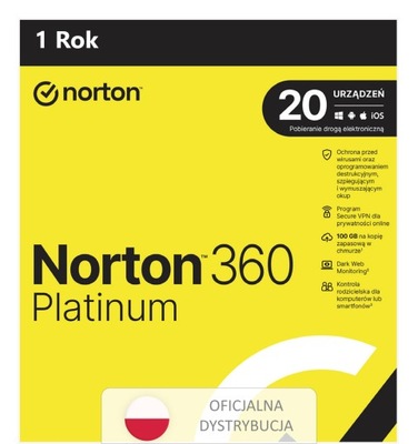 NORTON 360 Platinum 20 stanowisk / 1 rok *nie wymaga karty*